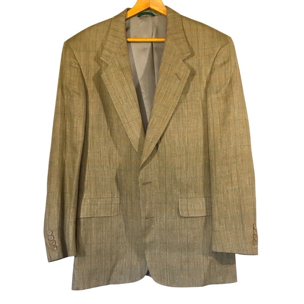 Austin Reed 100%‎ Silk Glen Plaid Two Button Blazer Brown